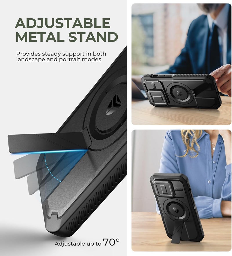 Dexnor for iPhone 14 Pro Case with Slide Camera Cover & Adjustable Kickstand & Built-in Screen Protector, Magnetic Rugged Shockproof Bumper Cases Heavy-Duty Magnetic Protective Cover,Black - Image 5